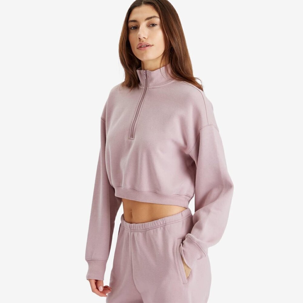 SKIMS Half Zip Crop Cotton Fleece Blend Sweatshirt in Dusk Size Small